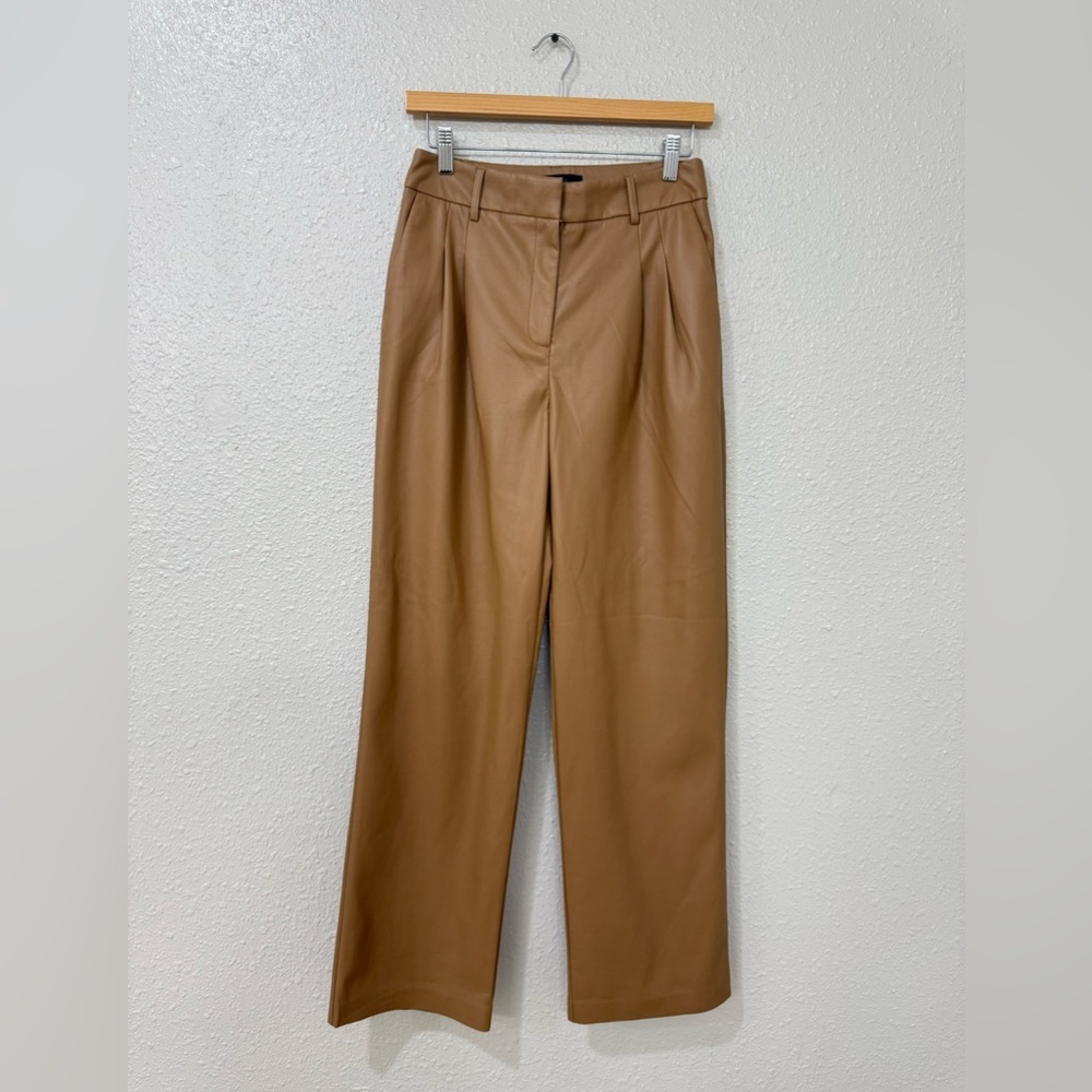 House Of Harlow 1960 Sz 4 High Rise Vegan Leather Brown Wide Leg Pants